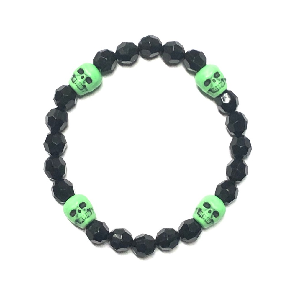Skulls Beaded Kandi Bracelets - Green, Black